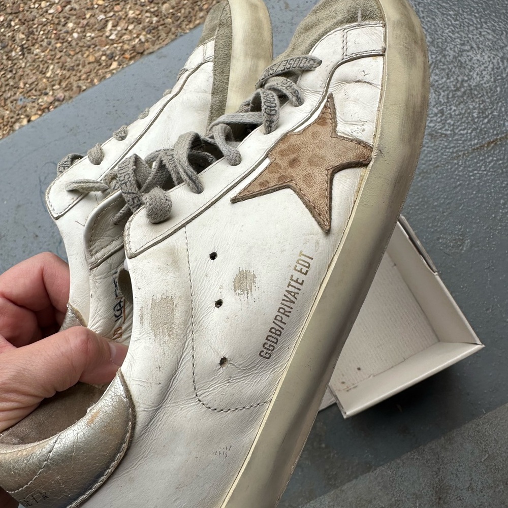 Golden Goose x Revolve Metallic Silver Leather Super-Star Sneakers